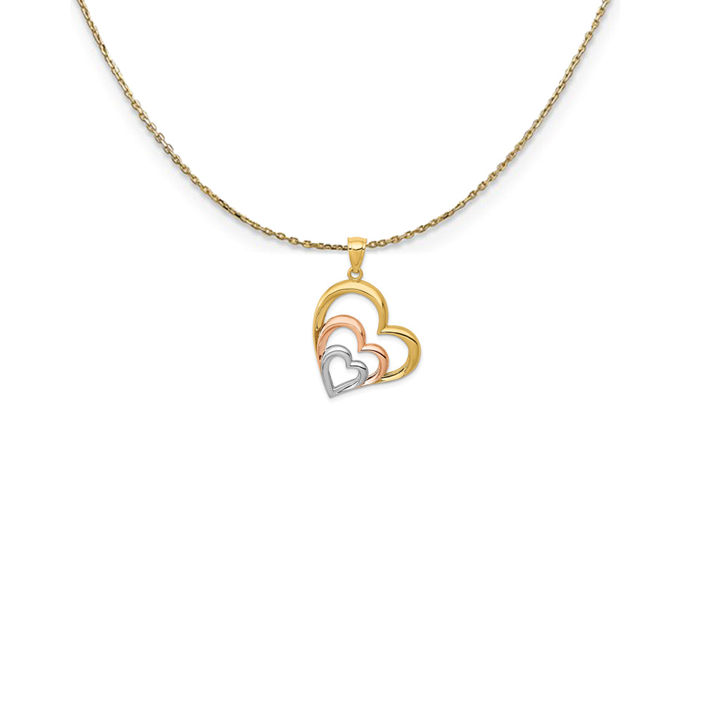14k Yellow & Rose Gold with Rhodium Triple Heart Necklace, Item N25061 by The Black Bow Jewelry Co.