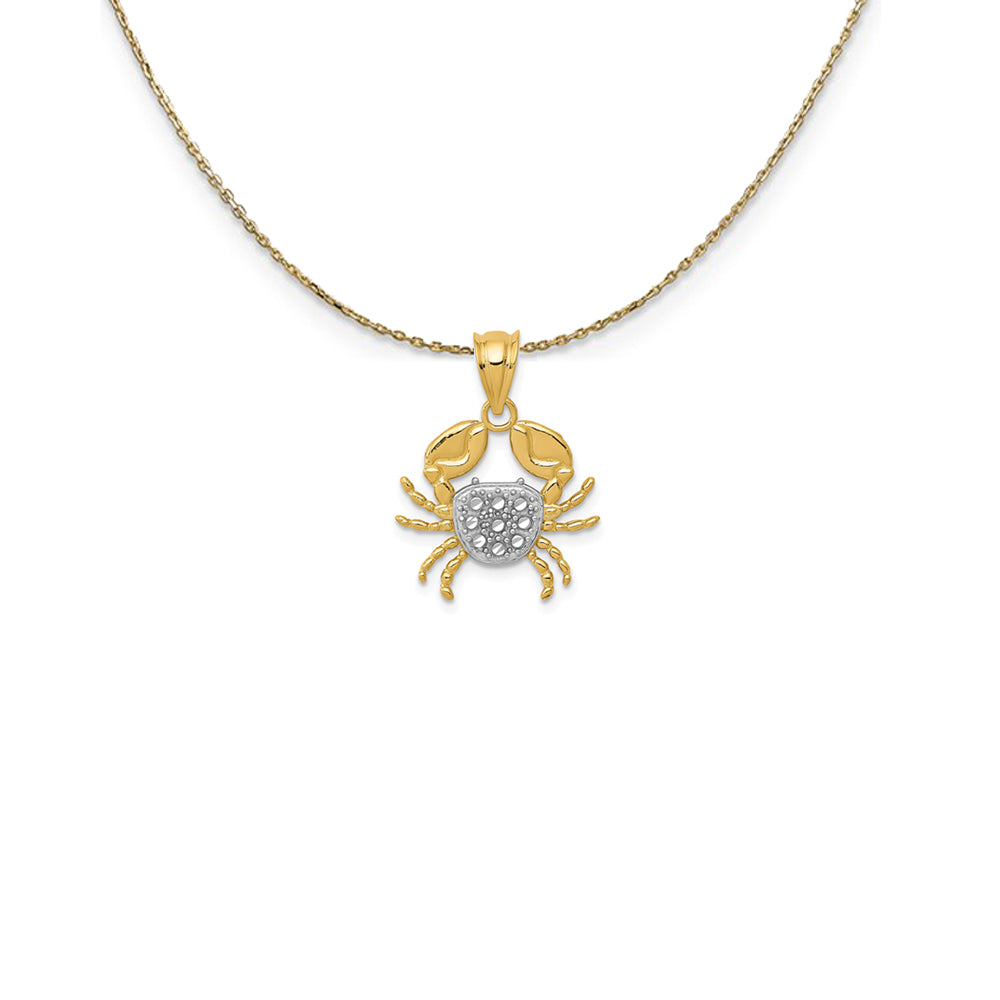 14k Yellow Gold and Rhodium Diamond Cut Crab Necklace, Item N25085 by The Black Bow Jewelry Co.