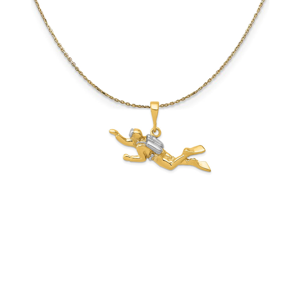 14k Yellow Gold and Rhodium Two Tone Scuba Diver Necklace, Item N25093 by The Black Bow Jewelry Co.