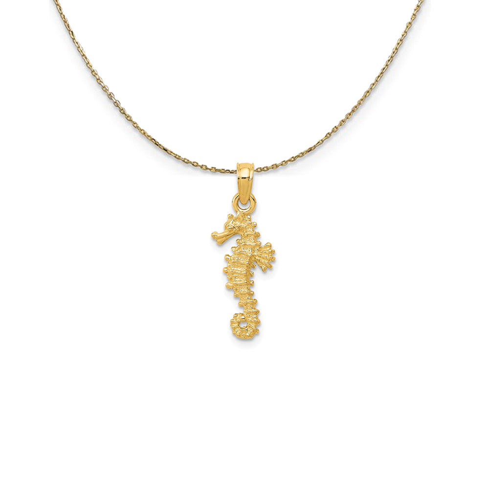 14k Yellow Gold 22mm 3D Textured Seahorse Necklace, Item N25101 by The Black Bow Jewelry Co.