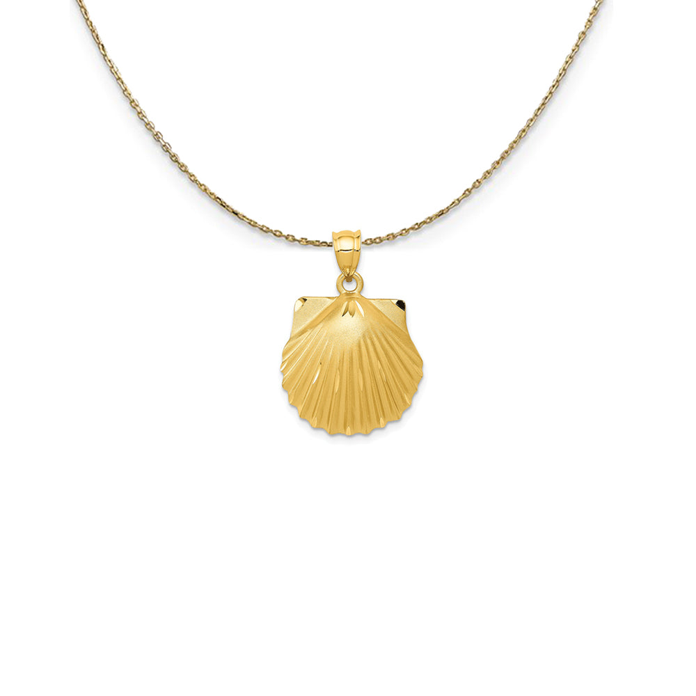 14k Yellow Gold Satin and Diamond Cut Seashell Necklace, Item N25125 by The Black Bow Jewelry Co.