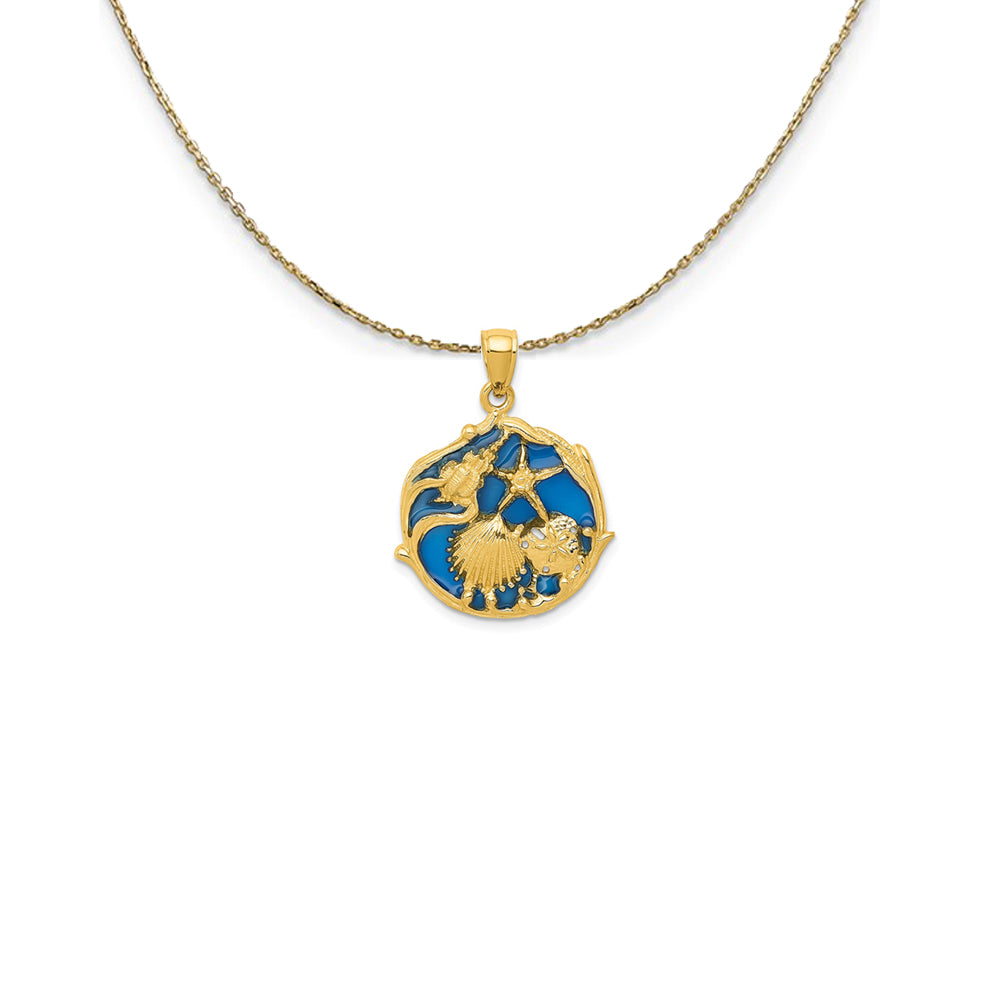 14k Yellow Gold Blue Stained Glassed Cluster Shell Necklace, Item N25130 by The Black Bow Jewelry Co.