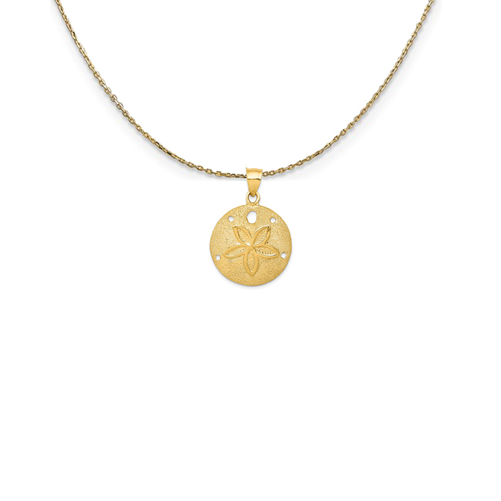 14k Yellow Gold 25mm Laser Cut Sand Dollar Necklace Black Bow