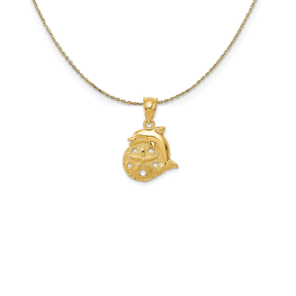 14k Yellow Gold Dolphin and Sand Dollar Necklace, Item N25150 by The Black Bow Jewelry Co.