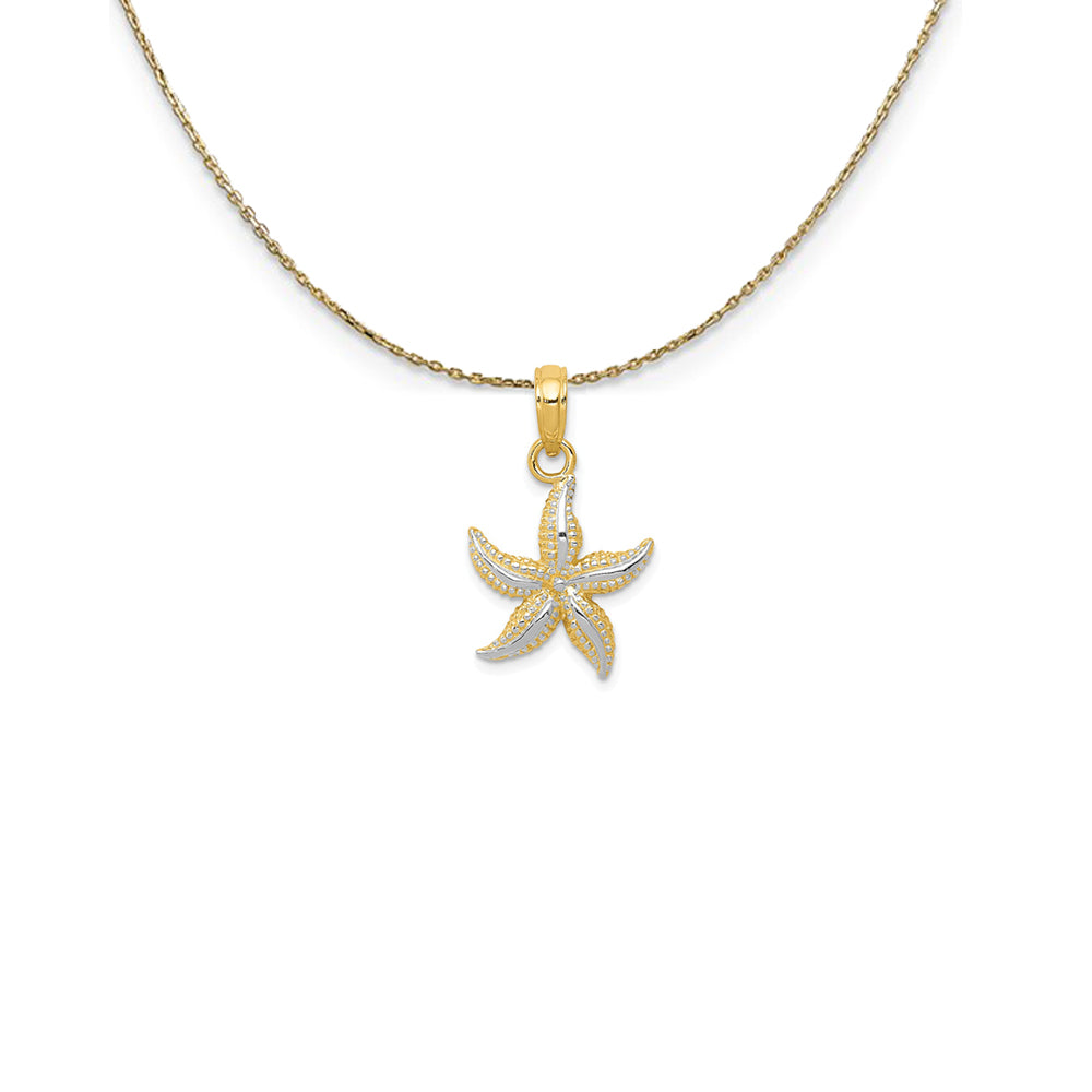 14k Yellow Gold and Rhodium 12mm Two Tone Starfish Necklace, Item N25162 by The Black Bow Jewelry Co.
