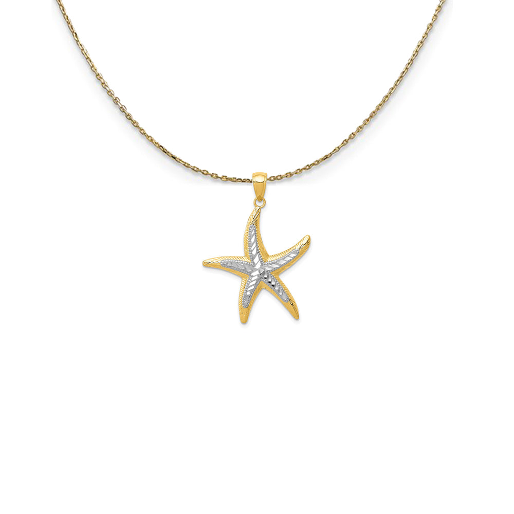 14k Yellow Gold and Rhodium 25mm Two Tone Starfish Necklace, Item N25165 by The Black Bow Jewelry Co.