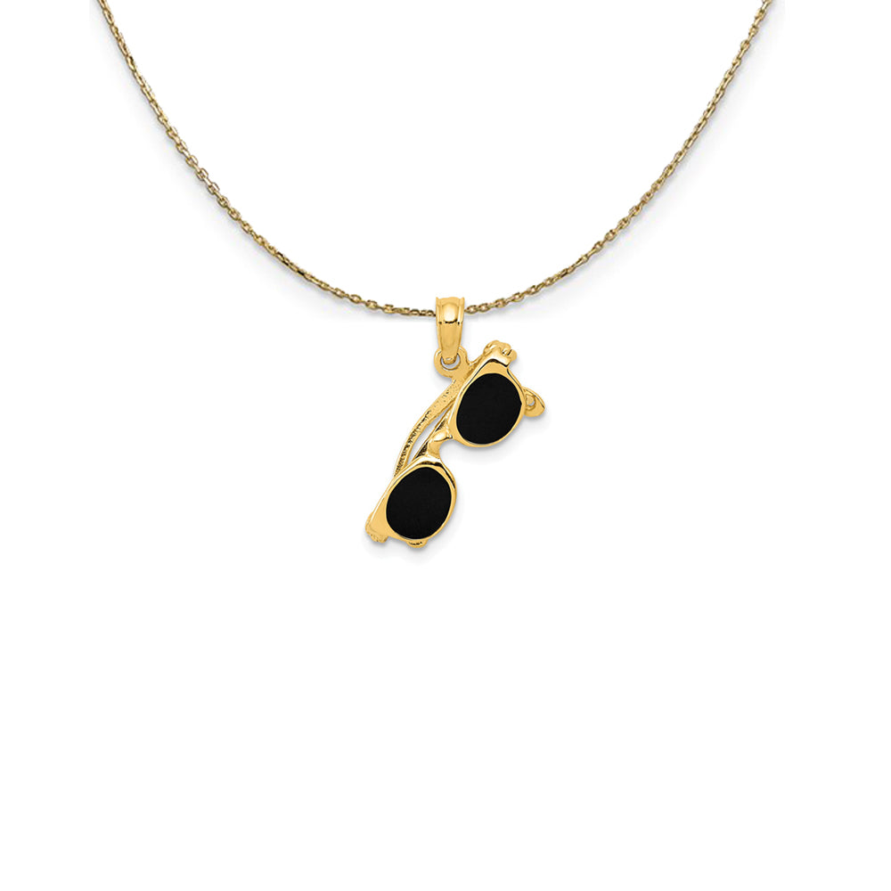 14k Yellow Gold 3D Black Enameled Moveable Sunglasses Necklace, Item N25175 by The Black Bow Jewelry Co.