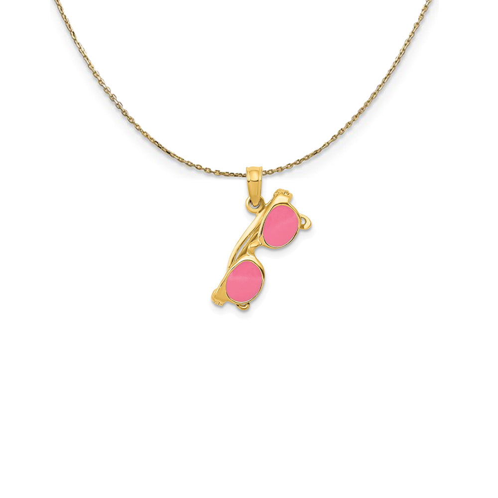 14k Yellow Gold 3D Pink Enameled Moveable Sunglasses Necklace, Item N25176 by The Black Bow Jewelry Co.