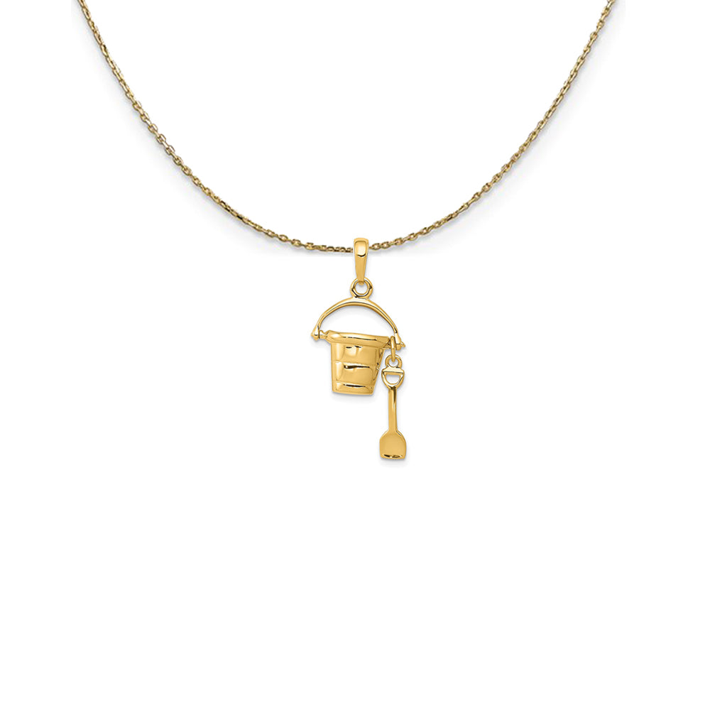 14k Yellow Gold 3D Beach Pail with Shovel Necklace, Item N25182 by The Black Bow Jewelry Co.