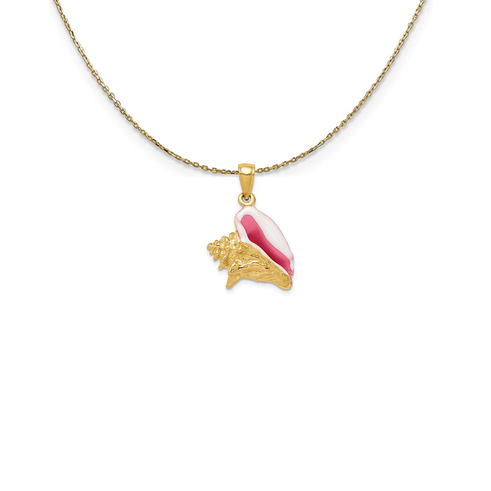 14k Yellow Gold 3D Pink and White Enamel Conch Shell Necklace, Item N25193 by The Black Bow Jewelry Co.