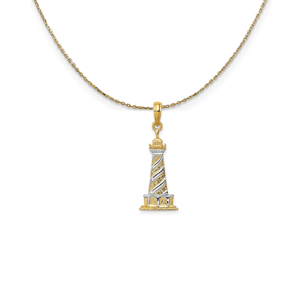 14k Yellow Gold & Rhodium Diagonal Stripe Lighthouse Necklace, Item N25199 by The Black Bow Jewelry Co.