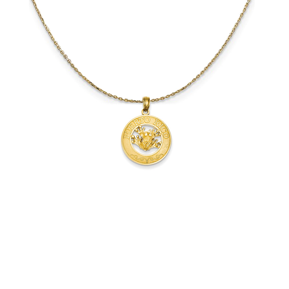 14k Yellow Gold Puerto Rico with Frog Circle Necklace, Item N25201 by The Black Bow Jewelry Co.