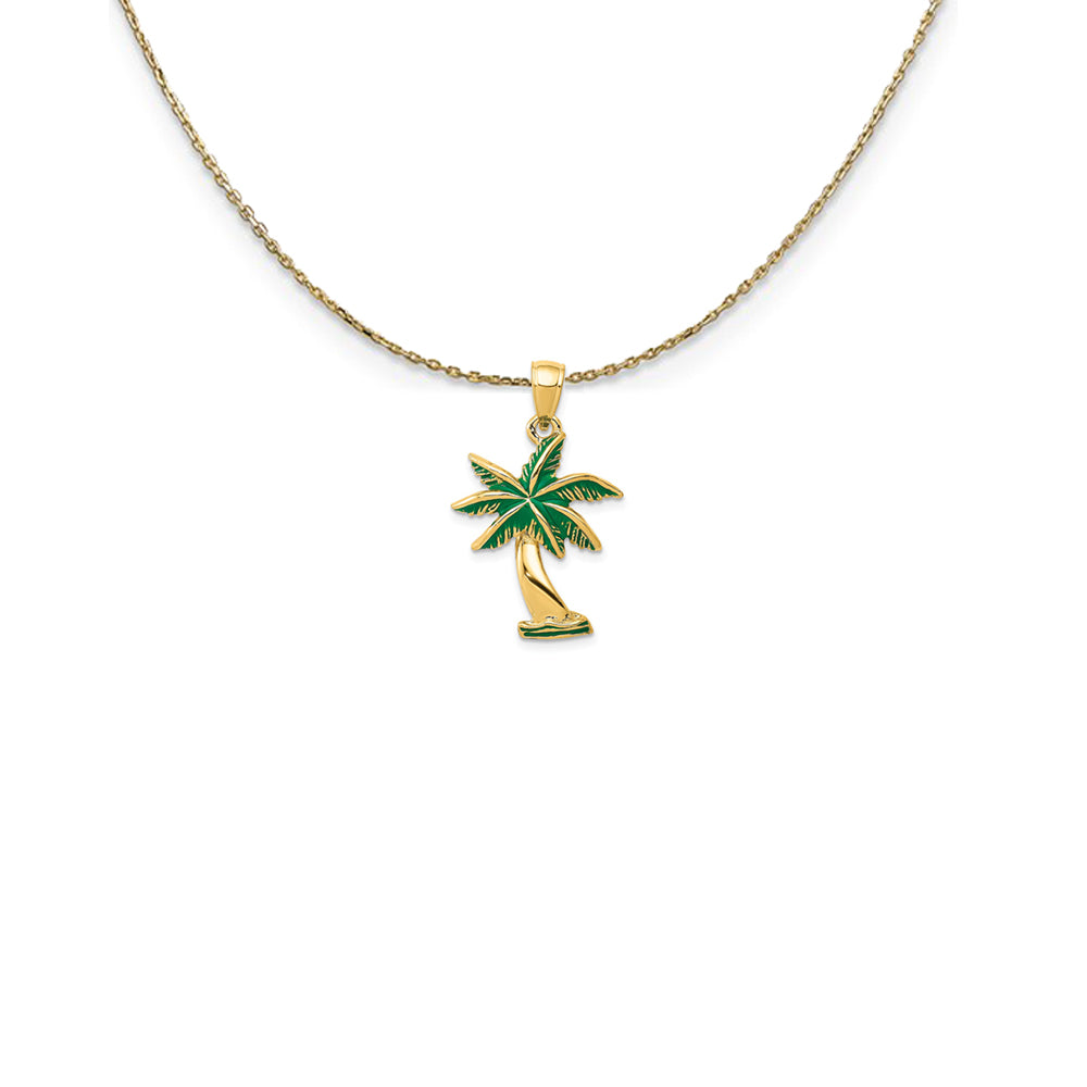 14k Yellow Gold Green Enameled Palm Tree Necklace, Item N25218 by The Black Bow Jewelry Co.