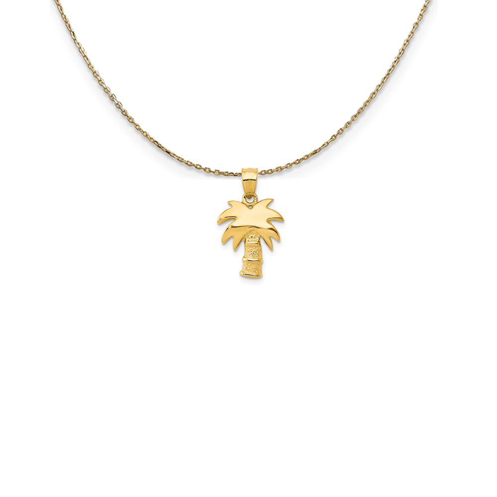 14k Yellow Gold Polished and Textured Palm Tree Necklace, Item N25220 by The Black Bow Jewelry Co.