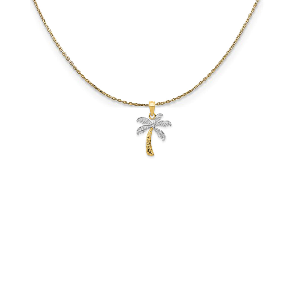 14k Yellow Gold and Rhodium Palm Tree Necklace, Item N25224 by The Black Bow Jewelry Co.