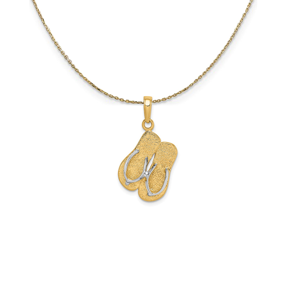 14k Yellow Gold, Rhodium Two Tone 3D Double Flip Flop Necklace, Item N25234 by The Black Bow Jewelry Co.