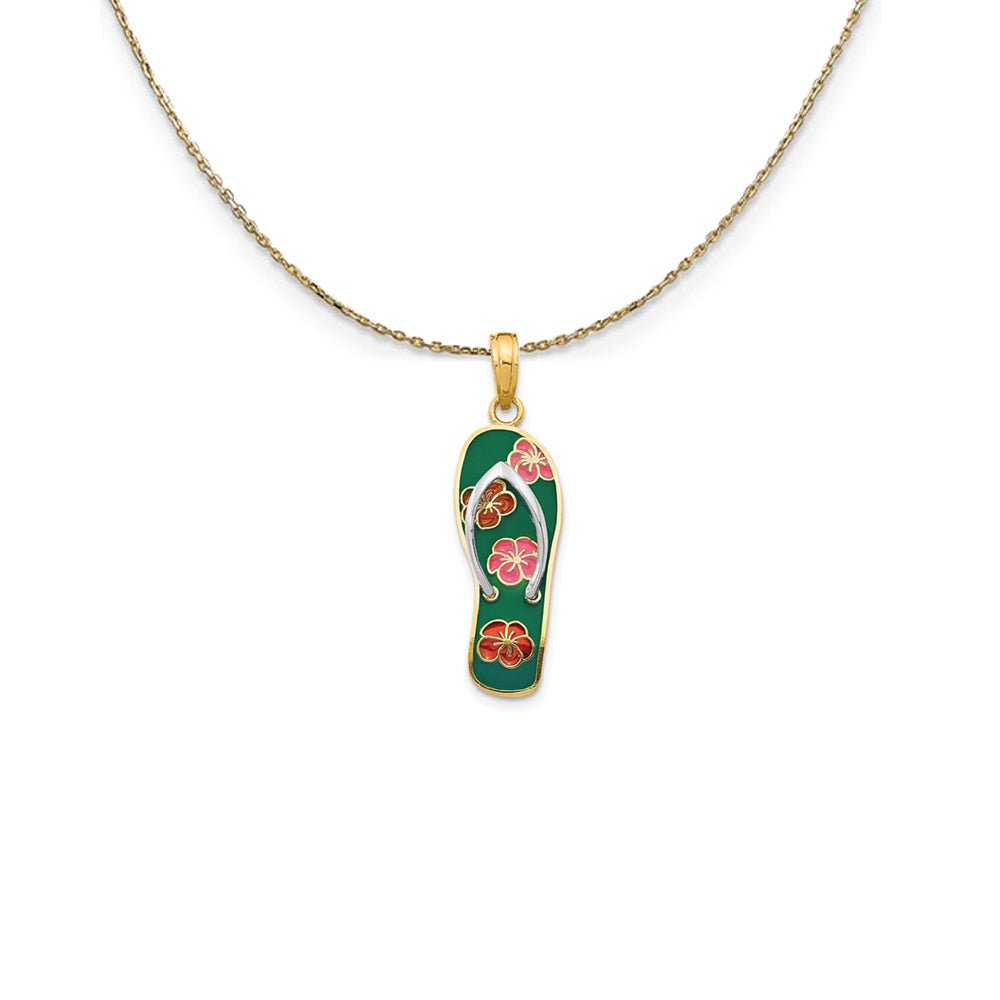 14k Yellow Gold 3D Enameled Floral Flip Flop Necklace, Item N25240 by The Black Bow Jewelry Co.