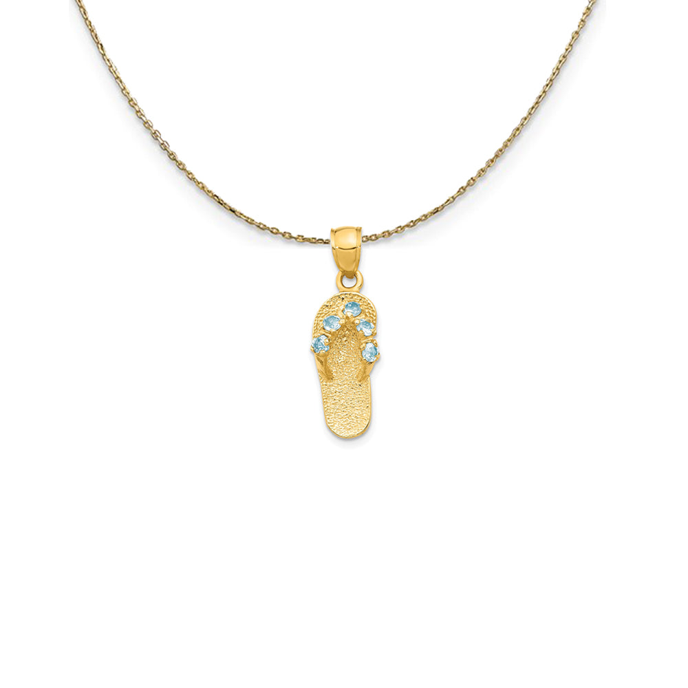 14k Yellow Gold March CZ Birthstone Flip Flop Necklace, Item N25246 by The Black Bow Jewelry Co.