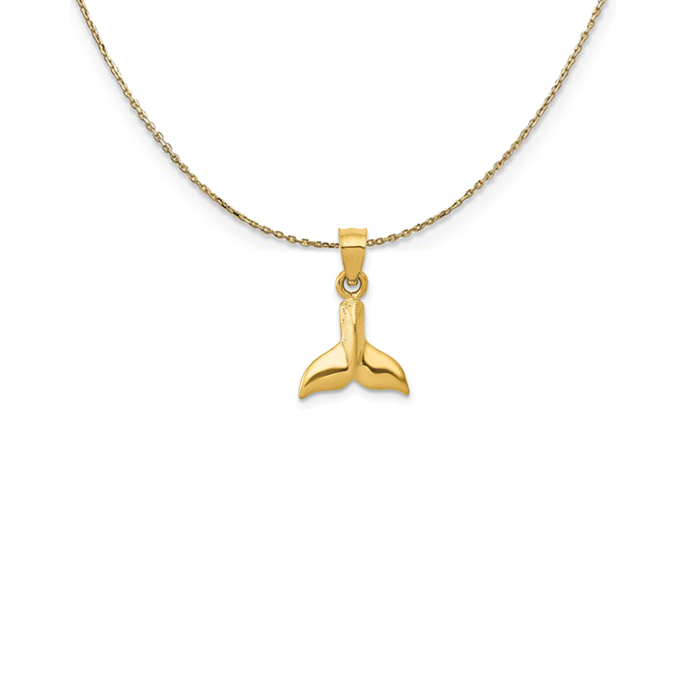 14k Yellow Gold Small 3D Whale Tail Necklace Black Bow Jewelry
