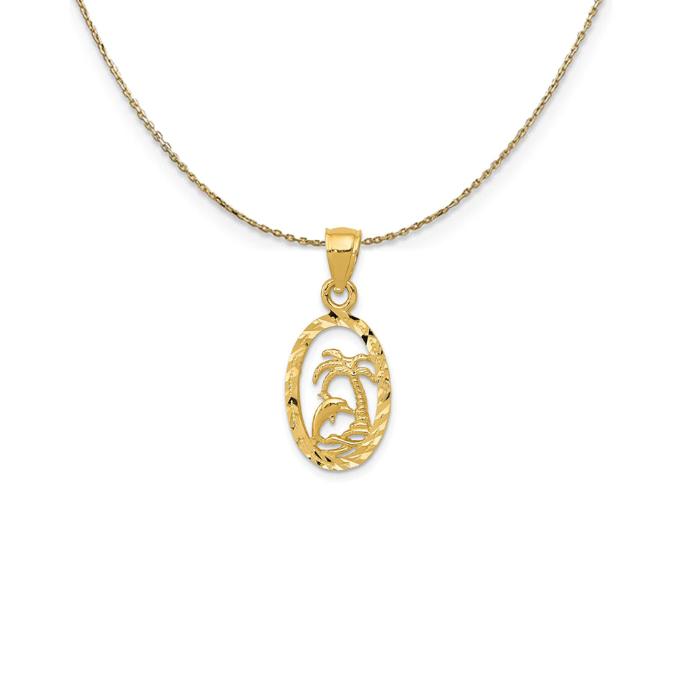 14k Yellow Gold SM Diamond Cut Dolphin and Palm Tree Necklace, Item N25272 by The Black Bow Jewelry Co.