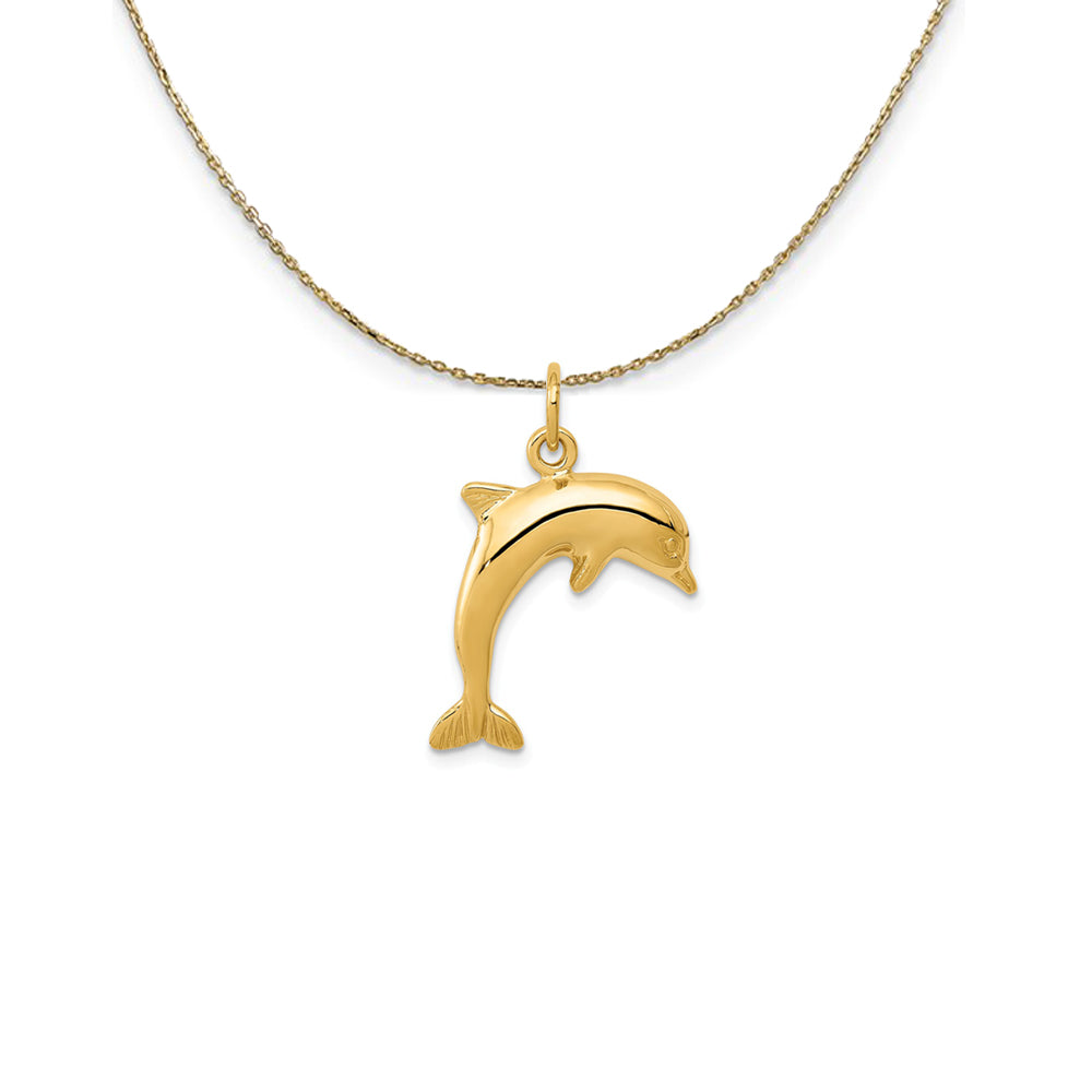 14k Yellow Gold 2D Jumping Dolphin Necklace, Item N25277 by The Black Bow Jewelry Co.