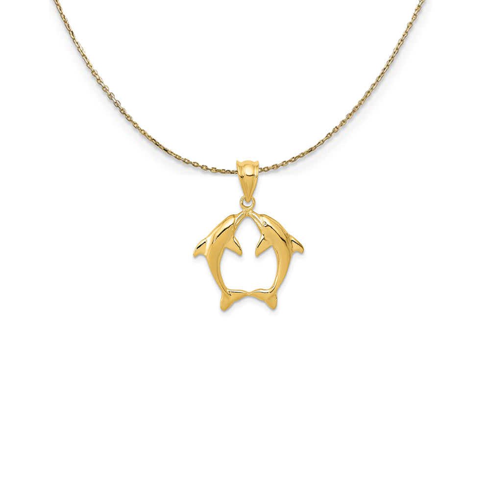 14k Yellow Gold Kissing Dolphins Necklace, Item N25279 by The Black Bow Jewelry Co.