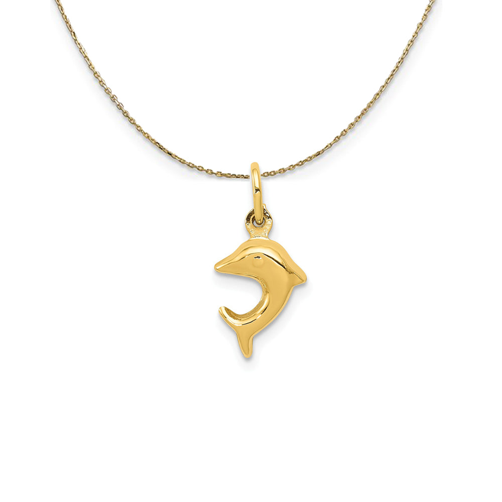 14k Yellow Gold Mini 3D Hollow Dolphin Necklace, Item N25286 by The Black Bow Jewelry Co.