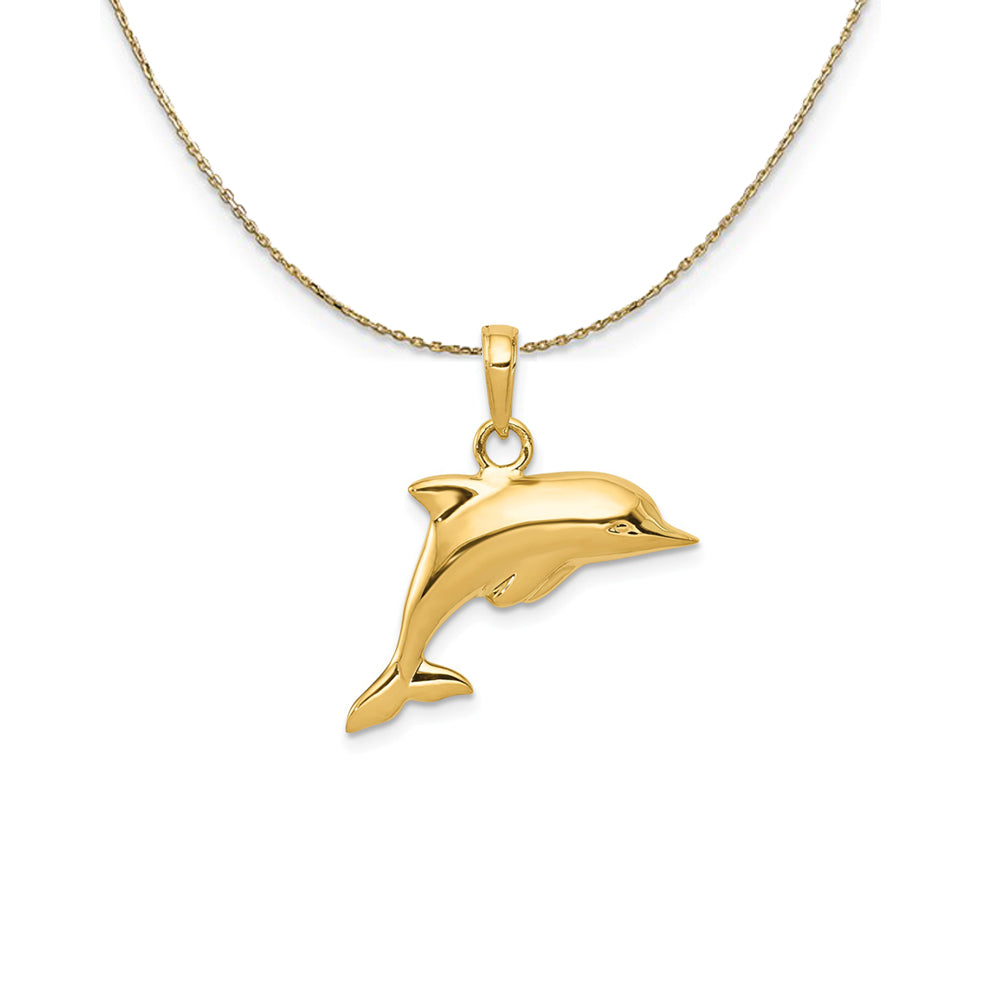 14k Yellow Gold 3Dimensional Dolphin Necklace, Item N25289 by The Black Bow Jewelry Co.