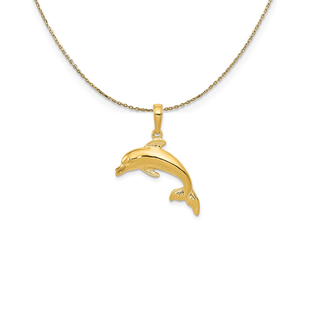14k Yellow Gold 20mm Swimming Dolphin Necklace, Item N25290 by The Black Bow Jewelry Co.