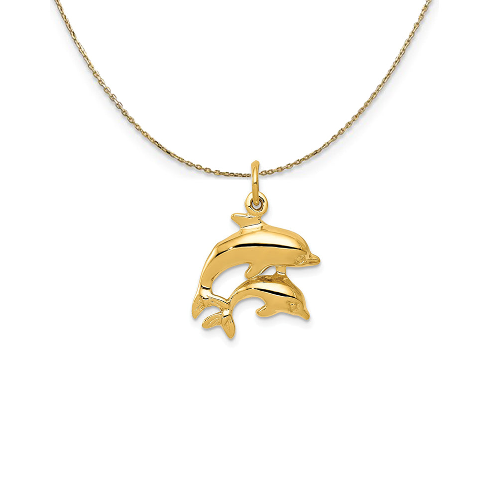 14k Yellow Gold Mother and Baby Dolphin Necklace, Item N25292 by The Black Bow Jewelry Co.