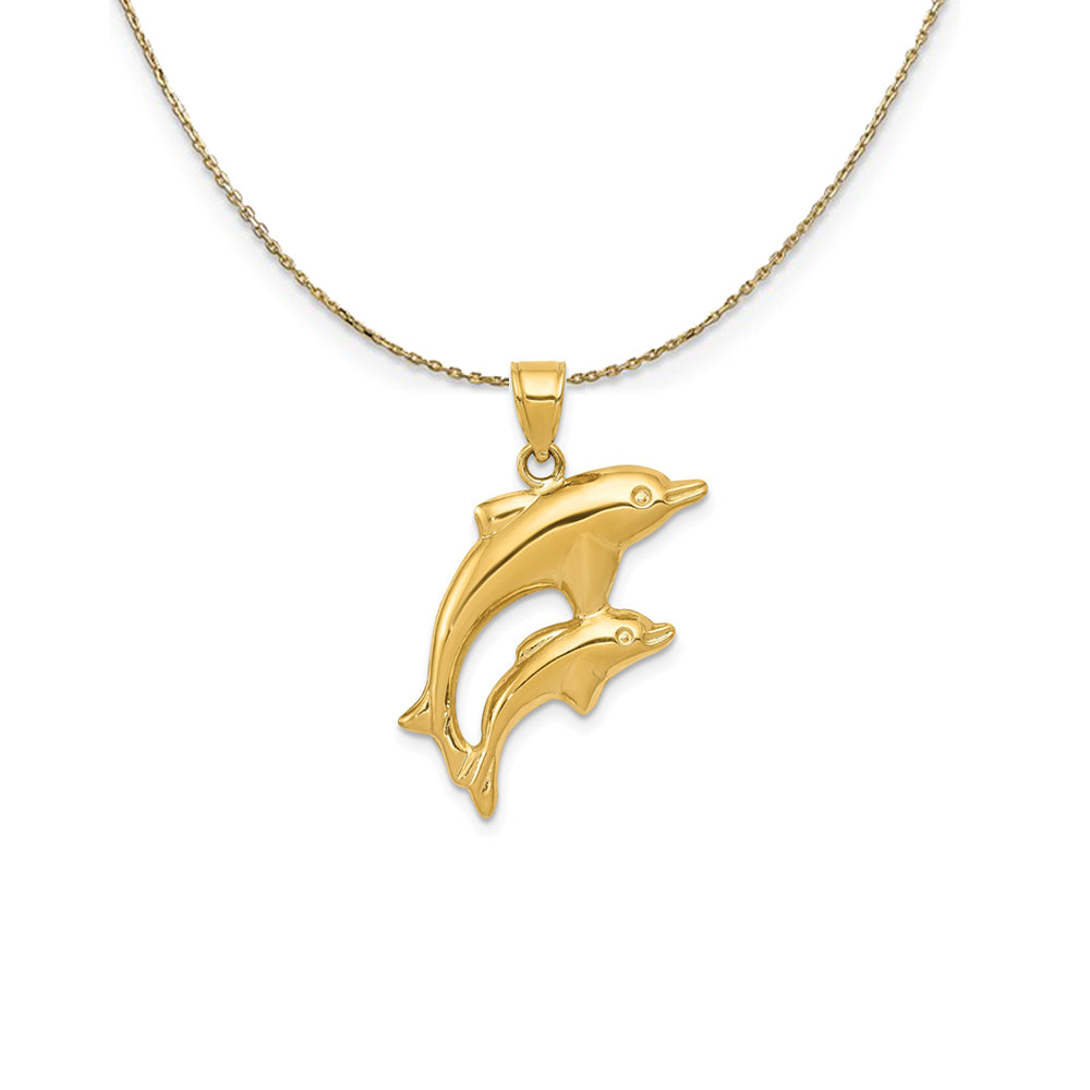 14k Yellow Gold 3D Mother and Baby Dolphin Necklace, Item N25293 by The Black Bow Jewelry Co.