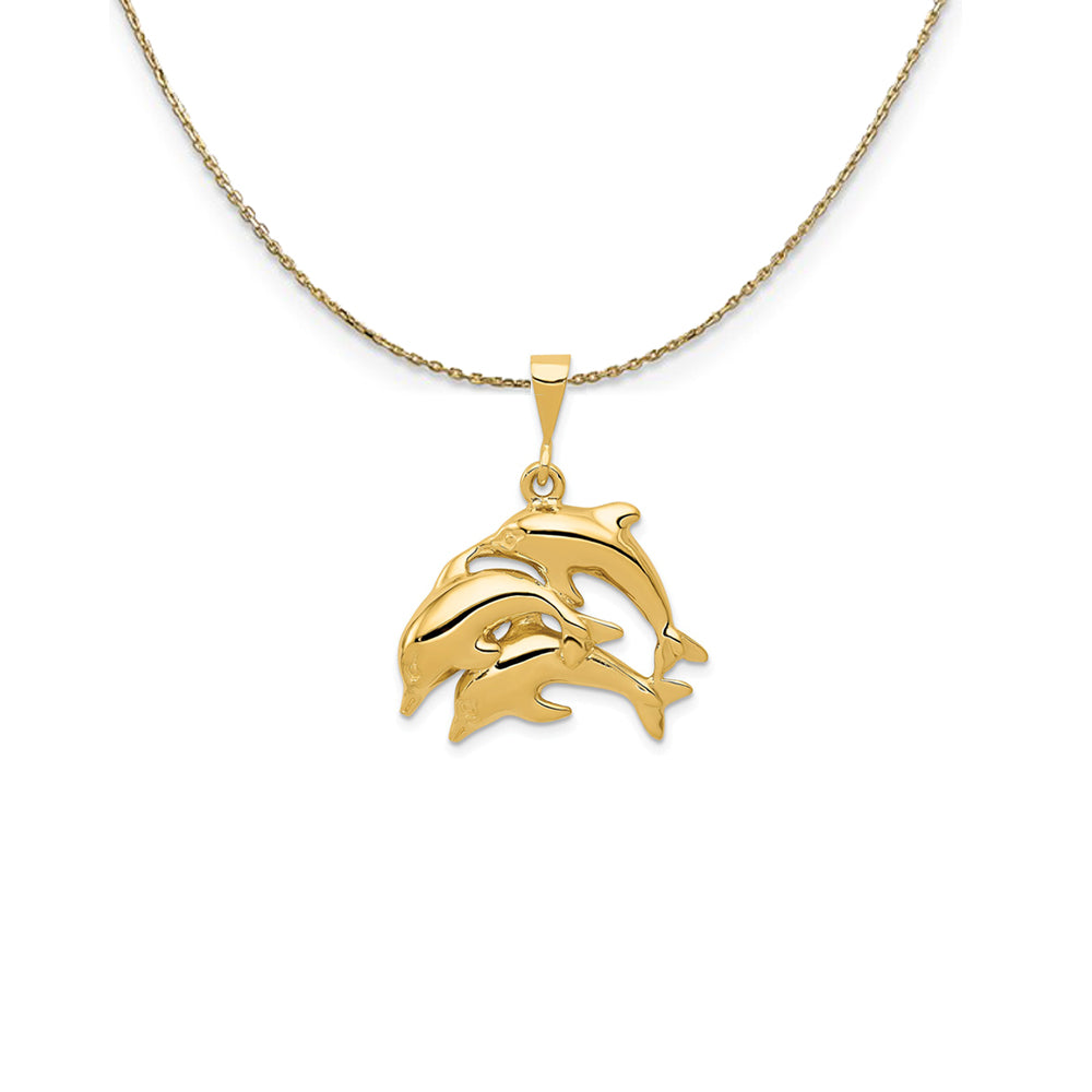 14k Yellow Gold Dolphin Pod Necklace, Item N25294 by The Black Bow Jewelry Co.