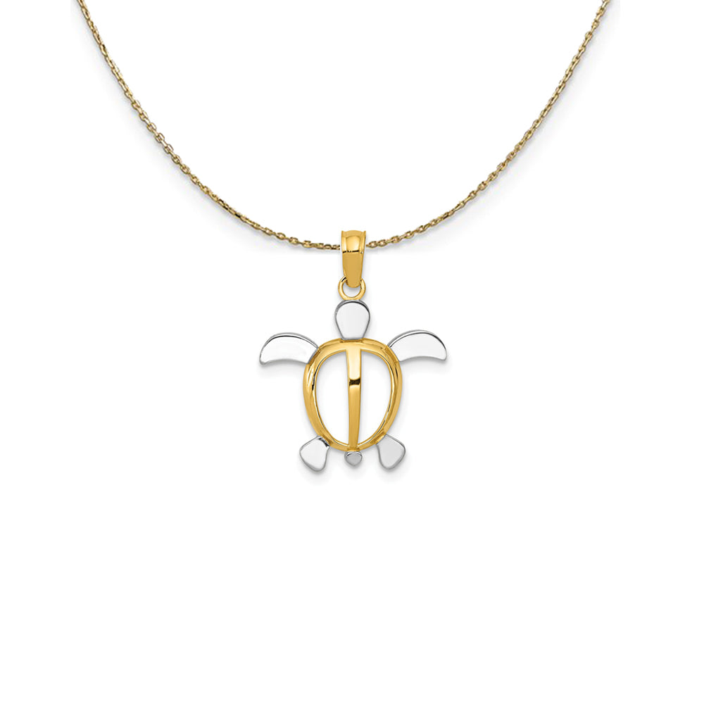 14k Yellow Gold and Rhodium Sea Turtle Necklace, Item N25301 by The Black Bow Jewelry Co.