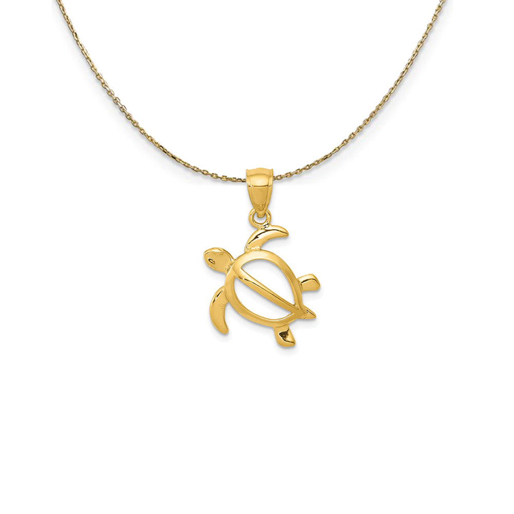14k Yellow Gold 16mm Open Sea Turtle Necklace, Item N25303 by The Black Bow Jewelry Co.