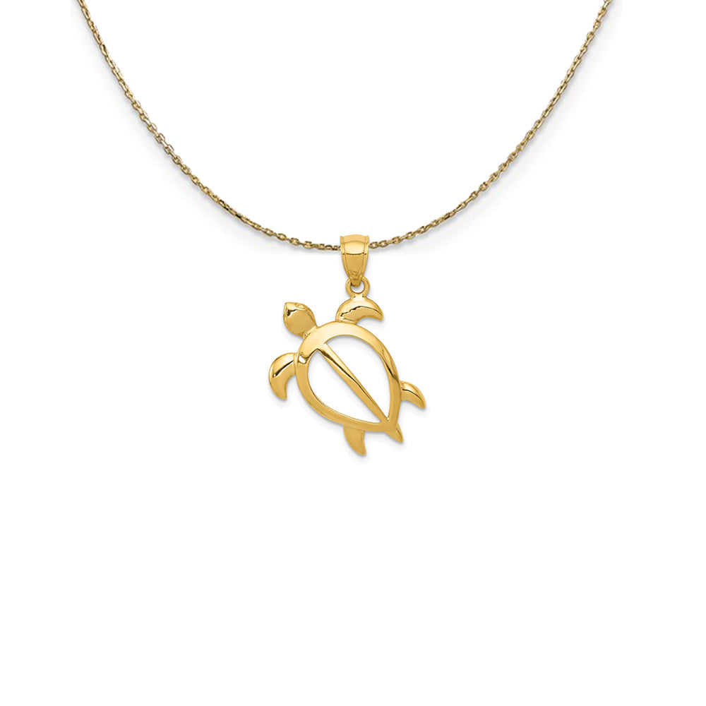 14k Yellow Gold 20mm Open Sea Turtle Necklace, Item N25304 by The Black Bow Jewelry Co.