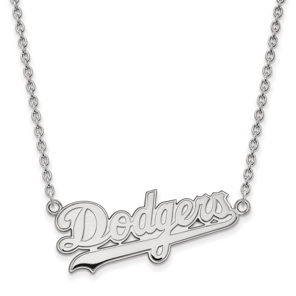 Sterling Silver Rh-Plated MLB LA Dodgers Large Script Necklace, 18 In, Item N25308 by The Black Bow Jewelry Co.