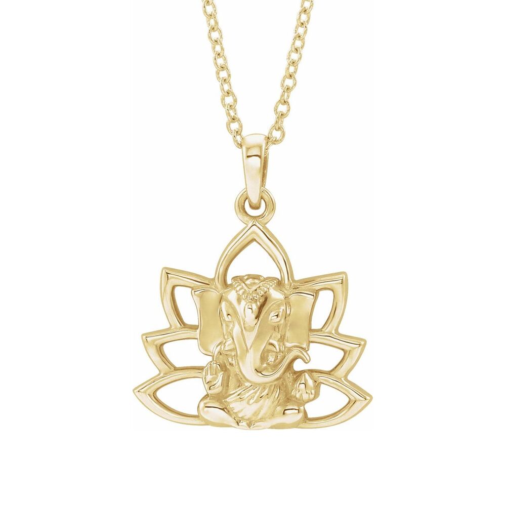 Alternate view of the 14K Yellow or White Gold Ganesha Necklace, 16-18 Inch by The Black Bow Jewelry Co.