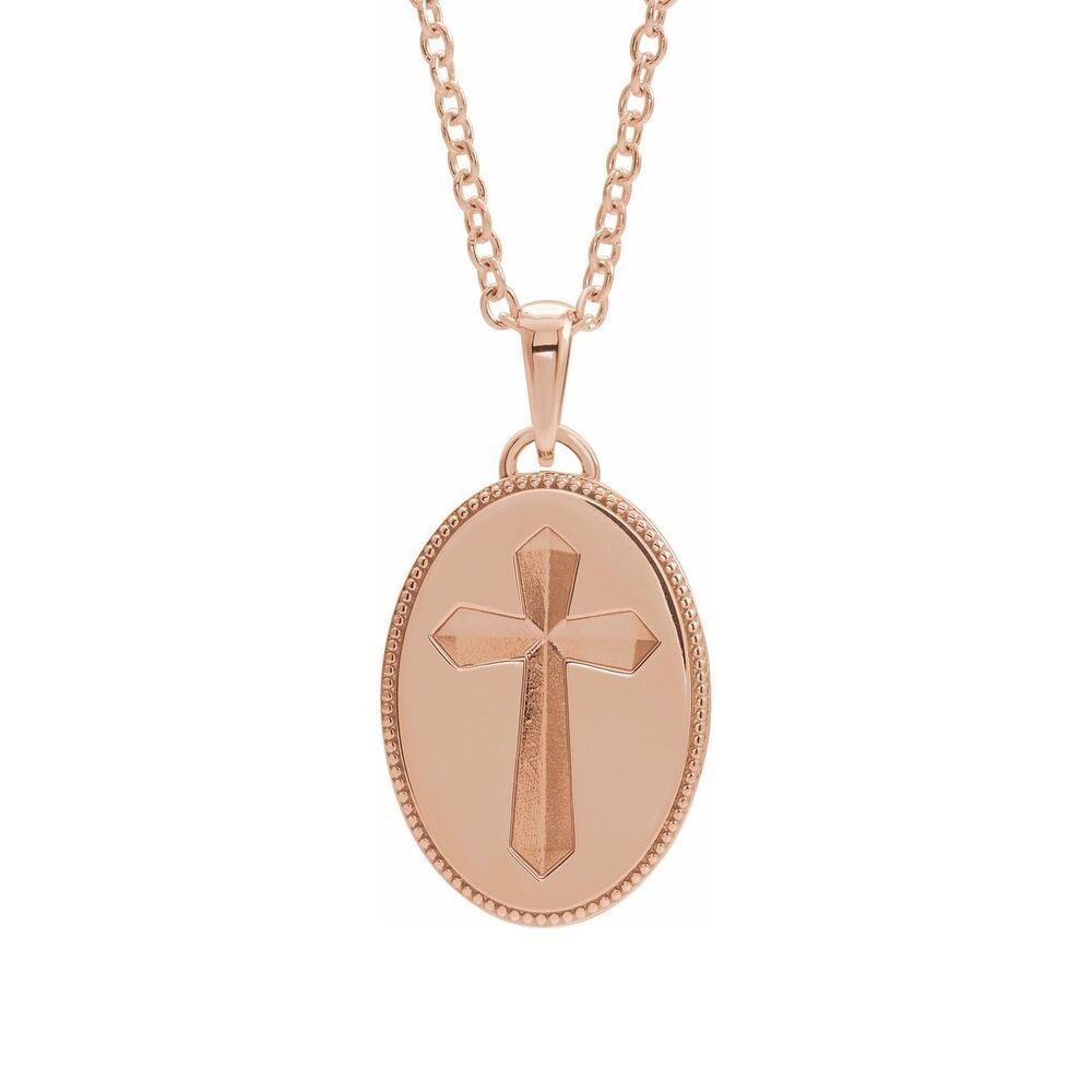 14K Yellow, White, or Rose Gold Oval Recessed Cross Necklace, 20 Inch, Item N25314 by The Black Bow Jewelry Co.