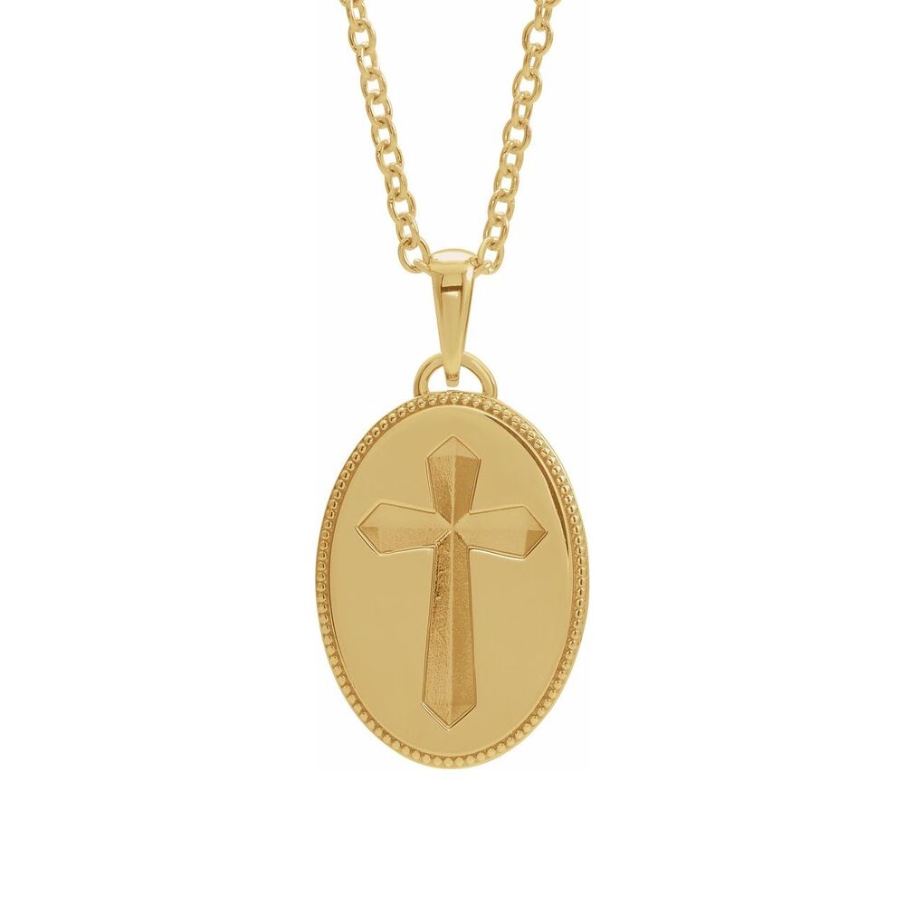 Alternate view of the 14K Yellow, White, or Rose Gold Oval Recessed Cross Necklace, 20 Inch by The Black Bow Jewelry Co.