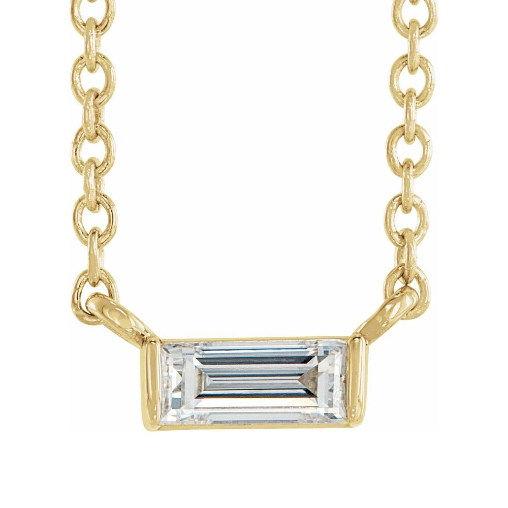 Alternate view of the 14K Yellow or White Gold 1/8 CT Diamond Baguette Necklace, 16-18 Inch by The Black Bow Jewelry Co.