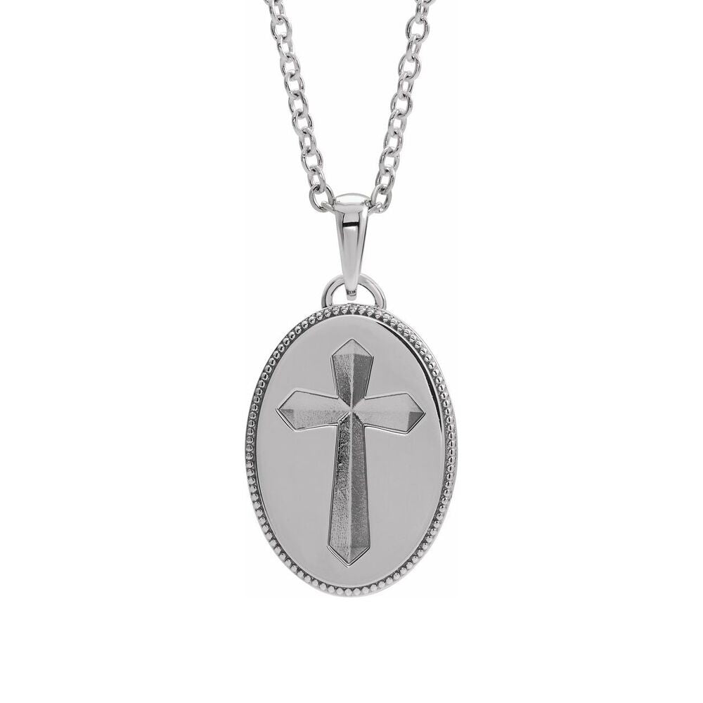 Sterling Silver Oval Embossed Cross Medal Necklace, 20 Inch, Item N25321 by The Black Bow Jewelry Co.