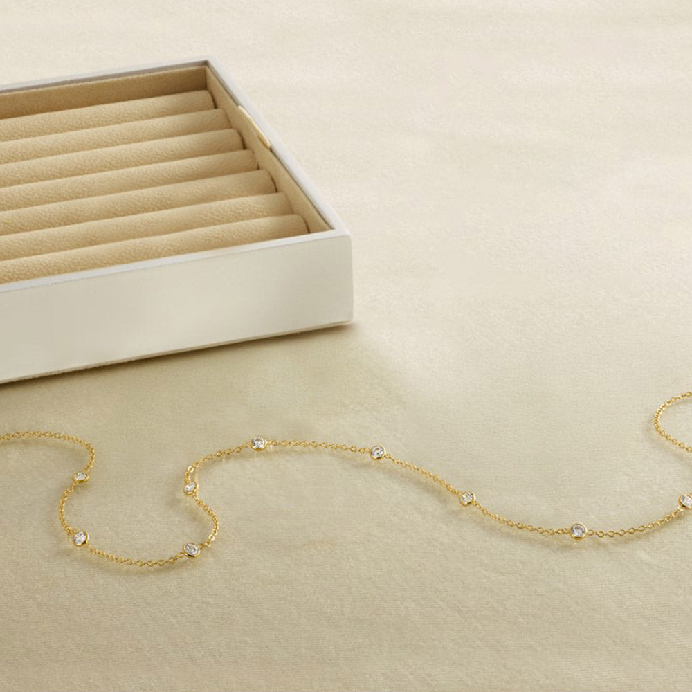 Alternate view of the 1/20 14K Yellow Gold Filled 9-Station Cubic Zirconia Necklace 18-20 In by The Black Bow Jewelry Co.