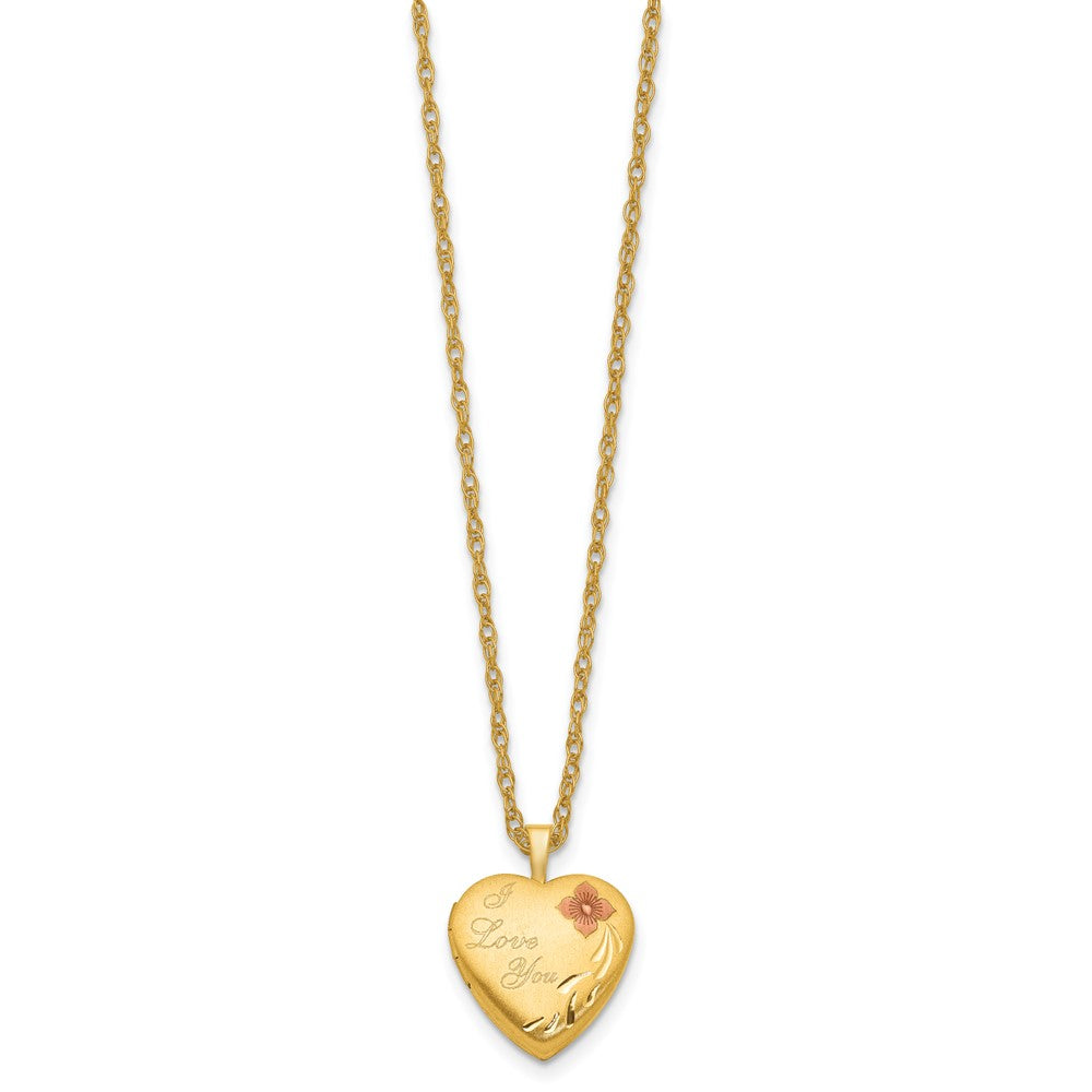 Alternate view of the 14K Gold Filled Enamel I Love You Satin Heart Locket Necklace, 18 Inch by The Black Bow Jewelry Co.
