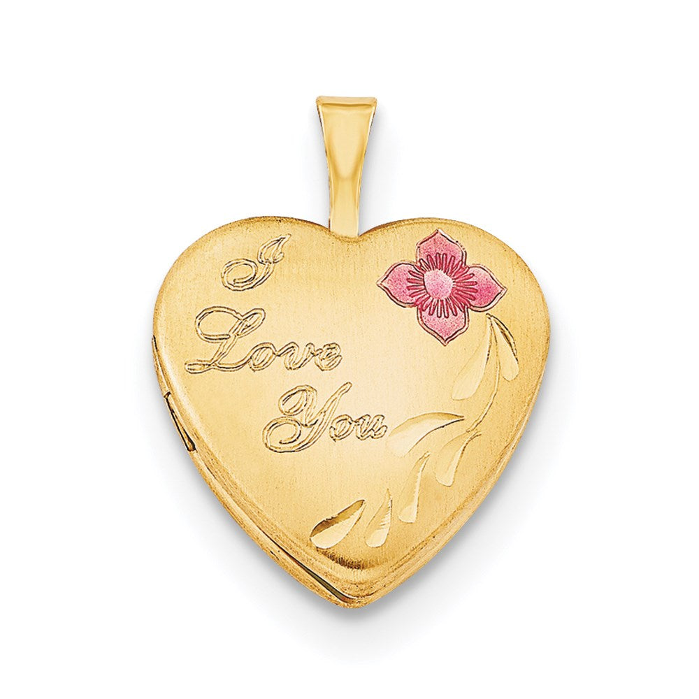 Alternate view of the 14K Gold Filled 16mm Enamel I Love You Satin Heart Locket Necklace by The Black Bow Jewelry Co.