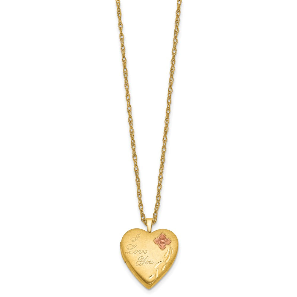 Alternate view of the 14K Gold Filled 20mm Enamel I Love You Satin Heart Locket Necklace by The Black Bow Jewelry Co.