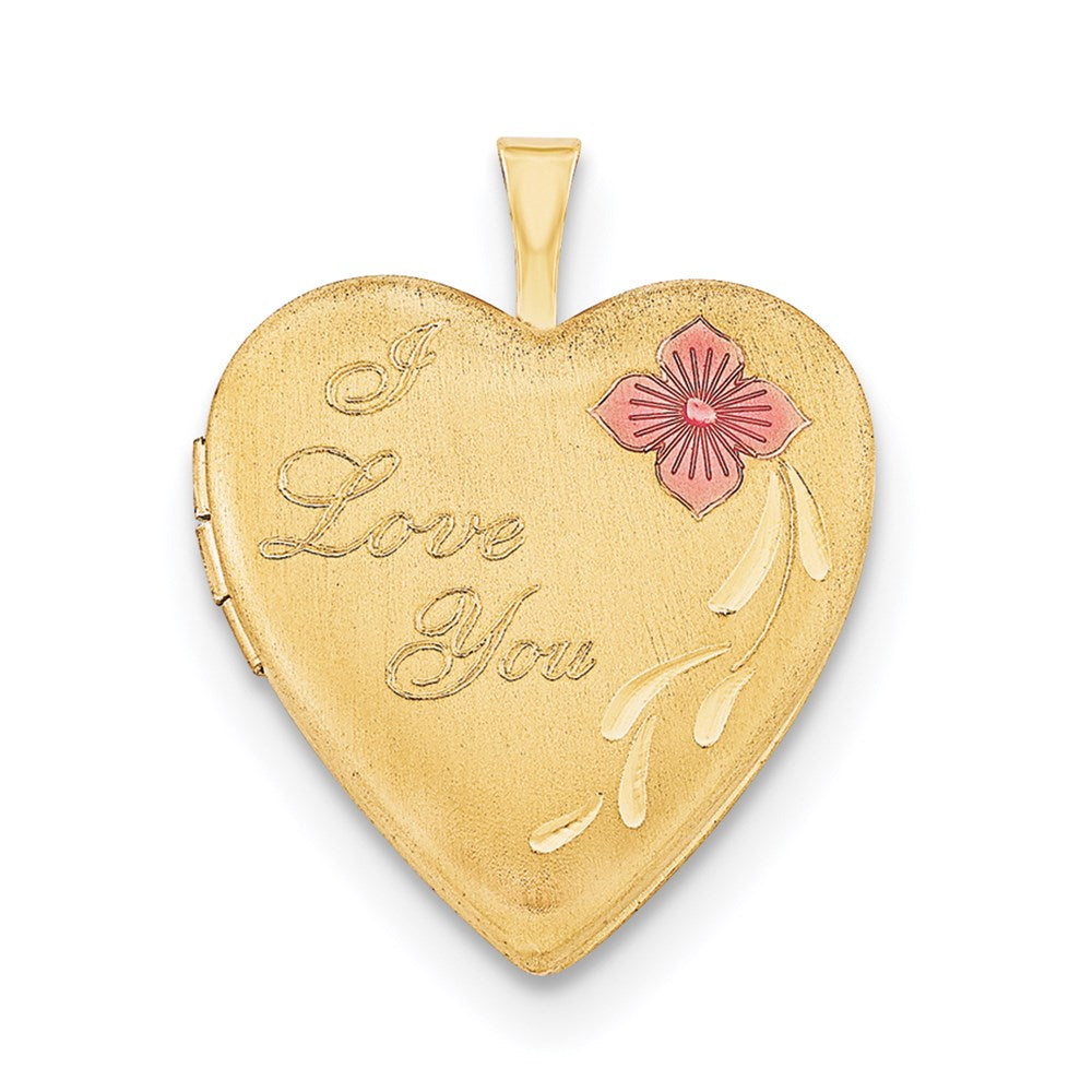 Alternate view of the 14K Gold Filled 20mm Enamel I Love You Satin Heart Locket Necklace by The Black Bow Jewelry Co.