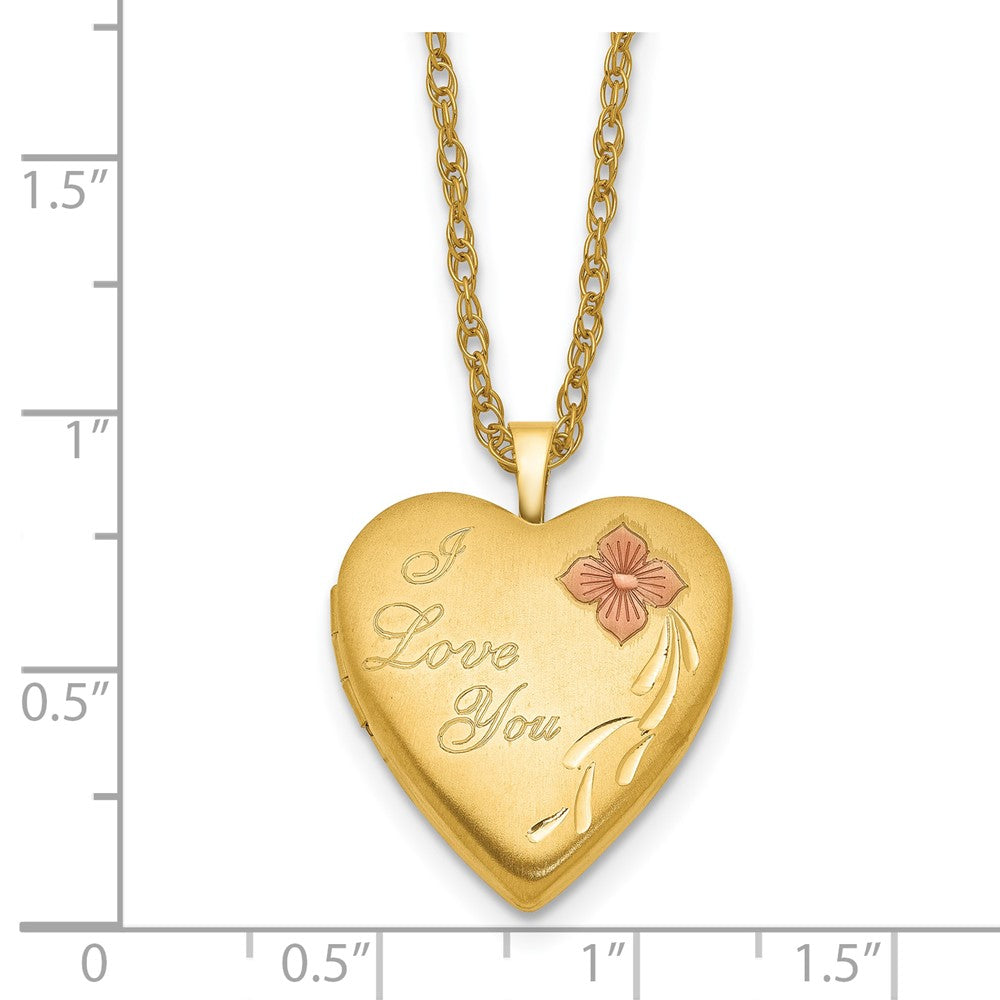 Alternate view of the 14K Gold Filled 20mm Enamel I Love You Satin Heart Locket Necklace by The Black Bow Jewelry Co.