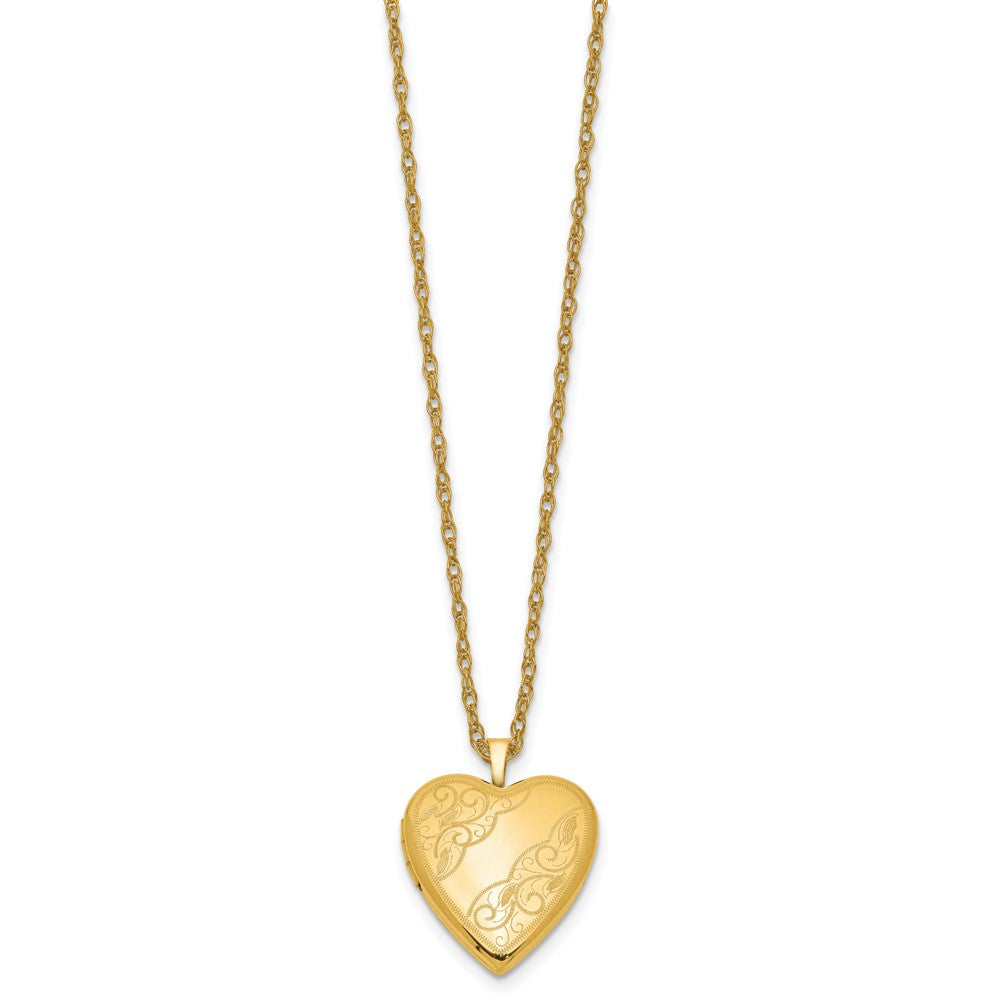 Alternate view of the 1/20 14K Gold Filled 20mm Swirl Etched Heart Locket Necklace, 18 Inch by The Black Bow Jewelry Co.