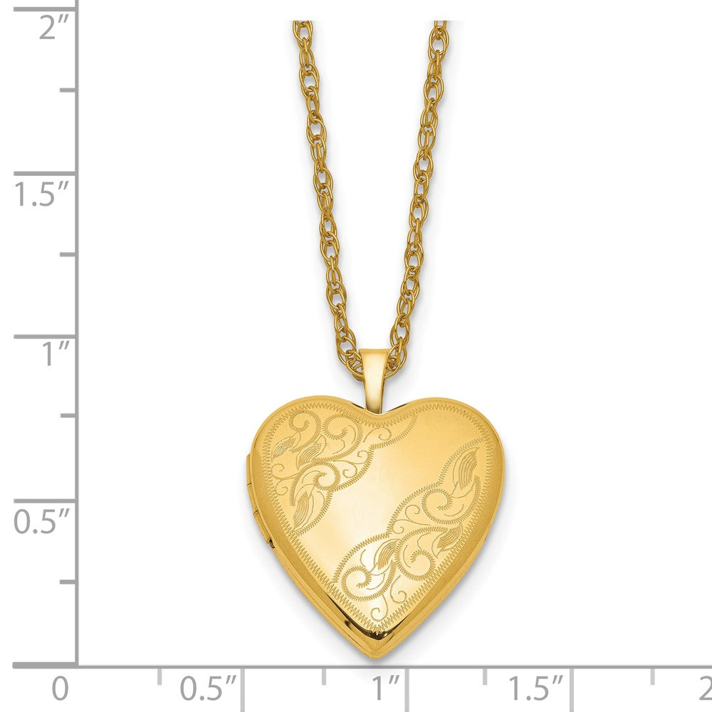 Alternate view of the 1/20 14K Gold Filled 20mm Swirl Etched Heart Locket Necklace, 18 Inch by The Black Bow Jewelry Co.