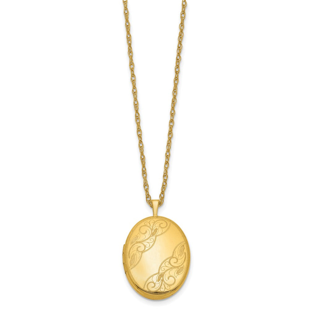 Alternate view of the 1/20 14K Gold Filled 26mm Swirl Etched Oval Locket Necklace, 18 Inch by The Black Bow Jewelry Co.